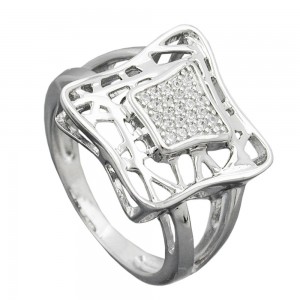 Ring Viereck mit Zirkonias 925 Silber