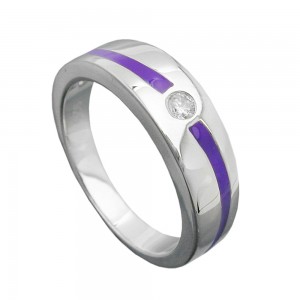 Ring lila Lackeinlage Zirkonia weiß glänzend rhodiniert 925 Silber Größe 56