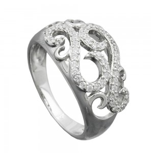 Ring floral mit vielen Zirkonias glänzend rhodiniert 925 Silber Größe 60