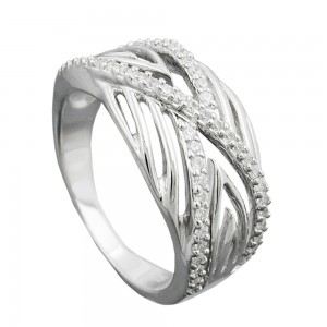 Ring mit vielen Zirkonias glänzend rhodiniert 925 Silber Größe 58