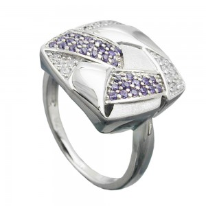 Ring mit Zirkonias lila-weiß matt-glänzend rhodiniert 925 Silber Größe 60