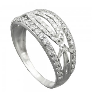 Ring mit Zirkonias glänzend diamantiert rhodiniert 925 Silber Größe 59
