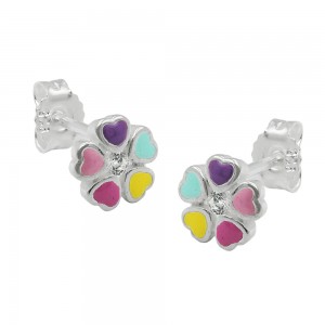 Ohrring Stecker Blume bunt lackiert mit Zirkonia 925 Silber