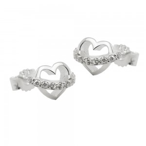 Ohrring Stecker Herz mit Zirkonia-Band 925 Silber