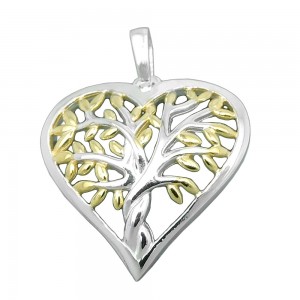 Anhänger Herz mit Baum des Lebens bicolor glänzend 925 Silber