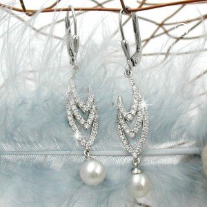 Ohrring Perle und Zirkonia 925 Sterlingsilber
