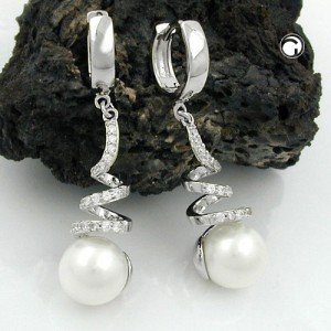 Creole mit Perle und Zirkonia 925 Sterlingsilber