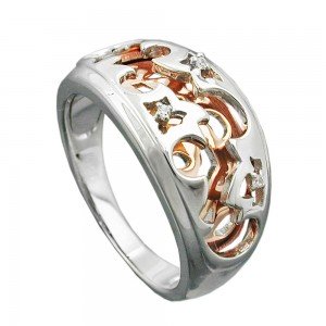 Ring bicolor mit Rotgold vergoldet rhodiniert 925 Silber Größe 56