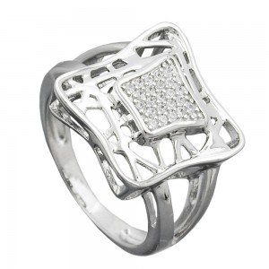 Ring mit vielen Zirkonias glänzend rhodiniert 925 Silber Größe 58