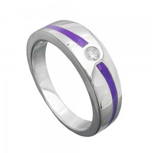 Ring lila Lackeinlage Zirkonia weiß glänzend rhodiniert 925 Silber Größe 56