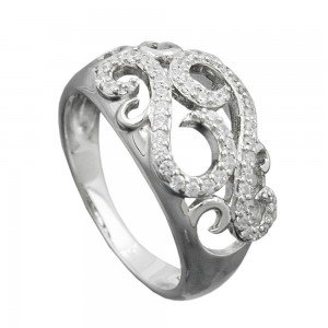 Ring floral mit vielen Zirkonias glänzend rhodiniert 925 Silber Größe 56