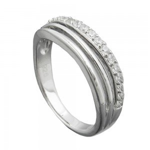 Ring mit Zirkonias glänzend rhodiniert 925 Silber Größe 58