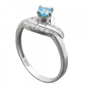 Ring Zirkonias aqua und weiß glänzend rhodiniert 925 Silber Größe 62
