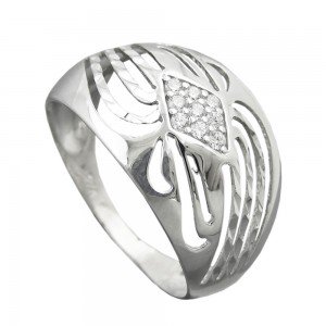 Ring mit Zirkonias glänzend diamantiert rhodiniert 925 Silber Größe 57