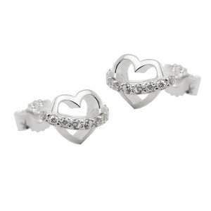 Ohrring Stecker Herz mit Zirkonia-Band 925 Silber