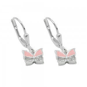 Ohrringe Hänger Brisur Schmetterling rosa lackiert mit Zirkonia 925 Silber