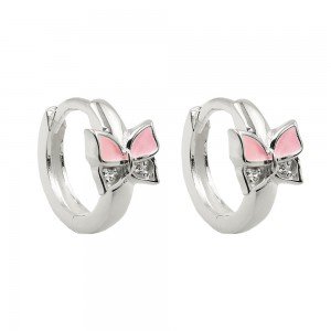 Creole Ohrringe Schmetterling rosa lackiert Zirkonias 925 Silber