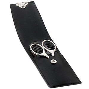 Pfeilring Bart-Etui, Juchtenleder, schwarz, 2-teilige Bestückung