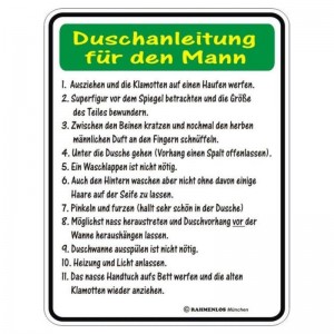 geprägtes Blechschild - Duschanleitung für den Mann