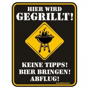 geprägtes Blechschild - Hier wird gegrillt