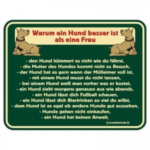 geprägtes Blechschild Hund ist besser als eine Frau