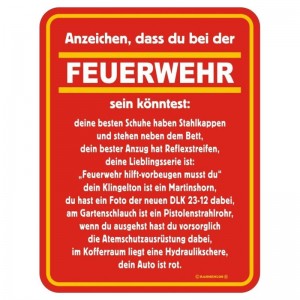 geprägtes Blechschild - Bei der Feuerwehr