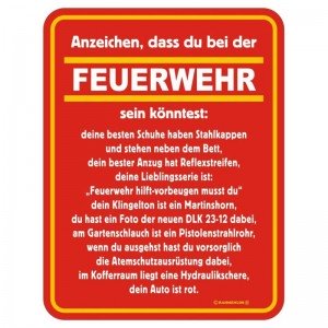 geprägtes Blechschild - Bei der Feuerwehr