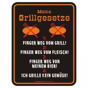 geprägtes Blechschild - Meine Grillgesetze schwarz Grillen