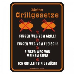 geprägtes Blechschild - Meine Grillgesetze schwarz Grillen