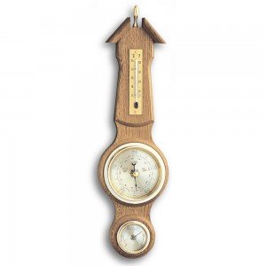 Wetterstation Eiche massiv rustikal, Thermometer, Barometer, Hygrometer
