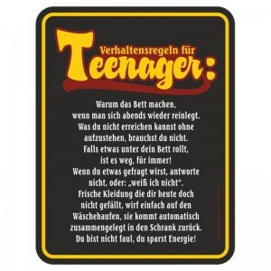 geprägtes Blechschild - Teenager Verhaltensregeln
