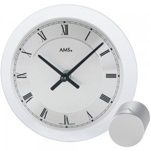 Tischuhr Quarz silbern rund modern Metall mit Glas römische Ziffern