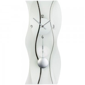 Wanduhr Quarz mit Pendel modern geschwungen Pendeluhr mit Glas schwarz