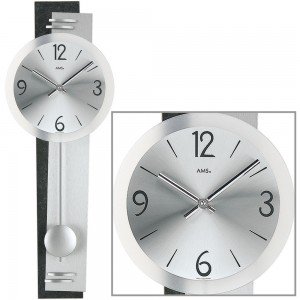 Wanduhr Quarz mit Pendel Pendeluhr mit Schiefer Optik und Aluminium