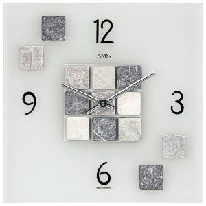 Wanduhr Quarz analog eckig in Stein Optik mit Natursteinen und Glas