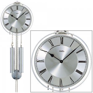 Wanduhr mit Pendel mechanisch silbern Pendeluhr mit römischen Ziffern