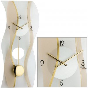 Wanduhr Quarz mit Pendel modern geschwungen Pendeluhr mit Mineralglas