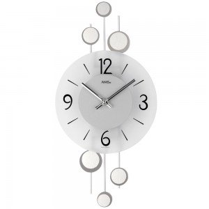 Wanduhr Quarz analog silbern modern mit Glas und Metall