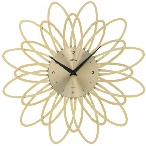 Wanduhr Quarz analog golden modern florales Design