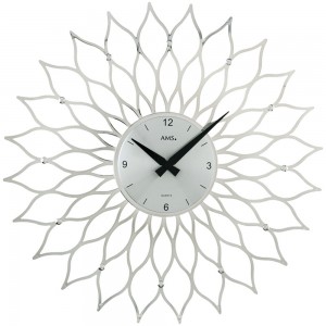 Wanduhr Quarz analog Design BLÜTE silbern