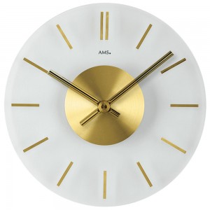 Wanduhr Quarz analog golden rund aus Glas mit Messing