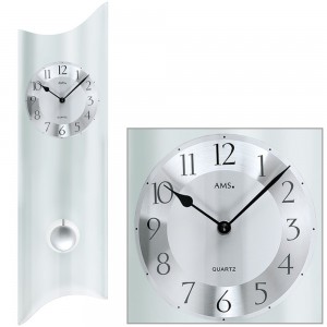 Wanduhr Quarz mit Pendel modern geschwungen Pendeluhr mit Glas