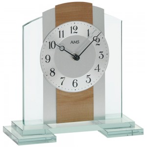 Tischuhr Quarz analog modern Kernbuche Optik mit Glas