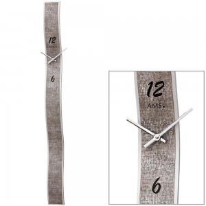 Wanduhr Quarz analog silbern modern mit Kunstleder und Glas