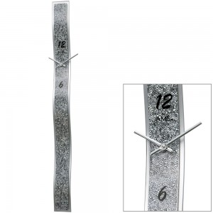 Wanduhr Quarz analog silbern modern mit Glas und Kunstleder
