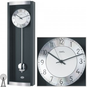 Funkwanduhr mit Pendel schwarz Pendeluhr mit Glas