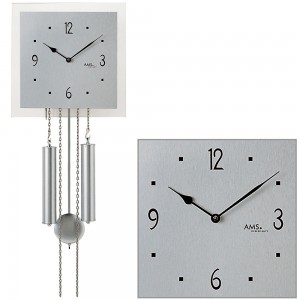 Wanduhr mit Pendel mechanisch silbern eckig Pendeluhr mit Aluminium