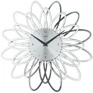 Wanduhr Quarz analog silbern modern florales Design