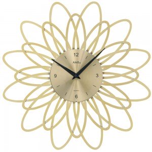 Wanduhr Quarz analog golden modern florales Design