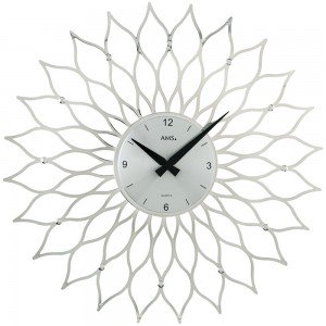 Wanduhr Quarz analog Design BLÜTE silbern